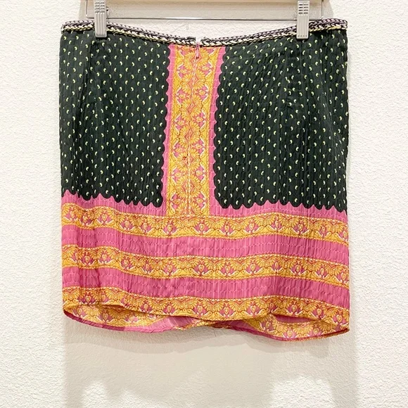 NWOT! ZARA Green Pink Front Tie Tapestry Print Mini Skirt! - Picture 3 of 4